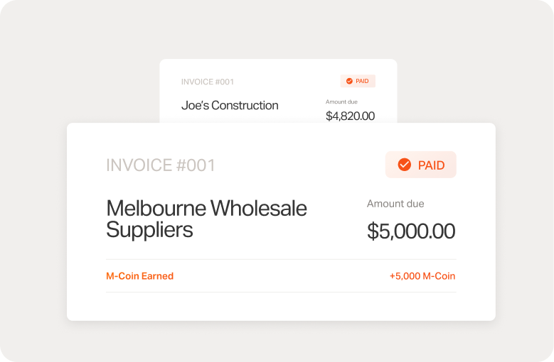 A paid supplier invoice showing the M-Coin it earned