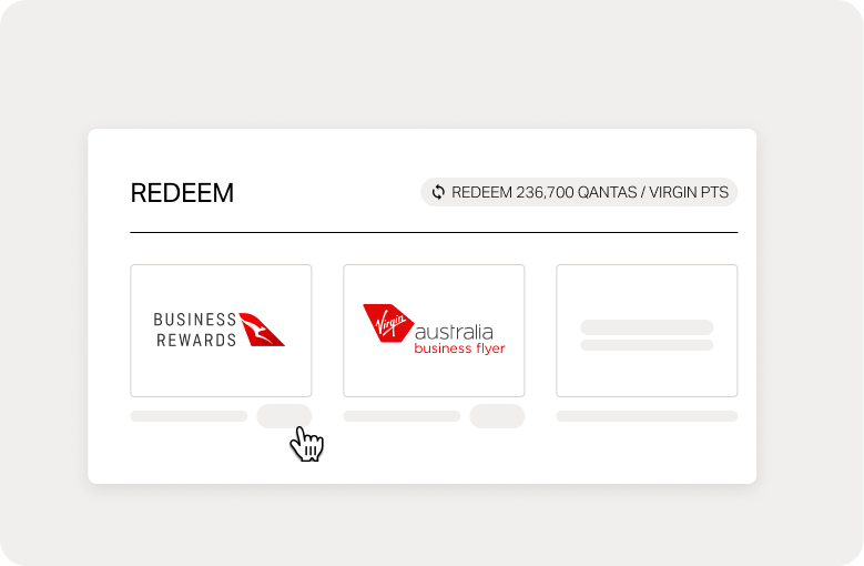 The redeem screen, choosing between Qantas Business Rewards and Virgin Australia Business Flyer