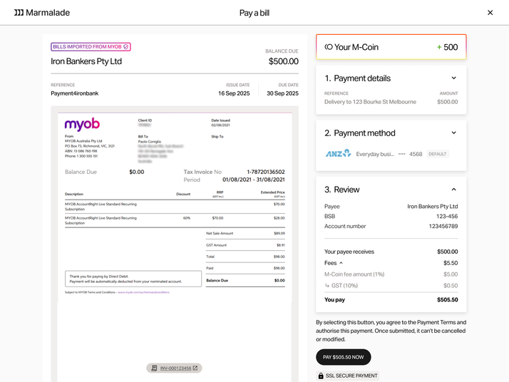 Business bills listed in the Marmalade app